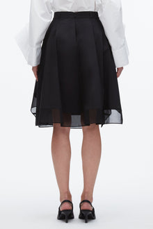 Belted Flounce Skirt with Chiffon Combo | Black