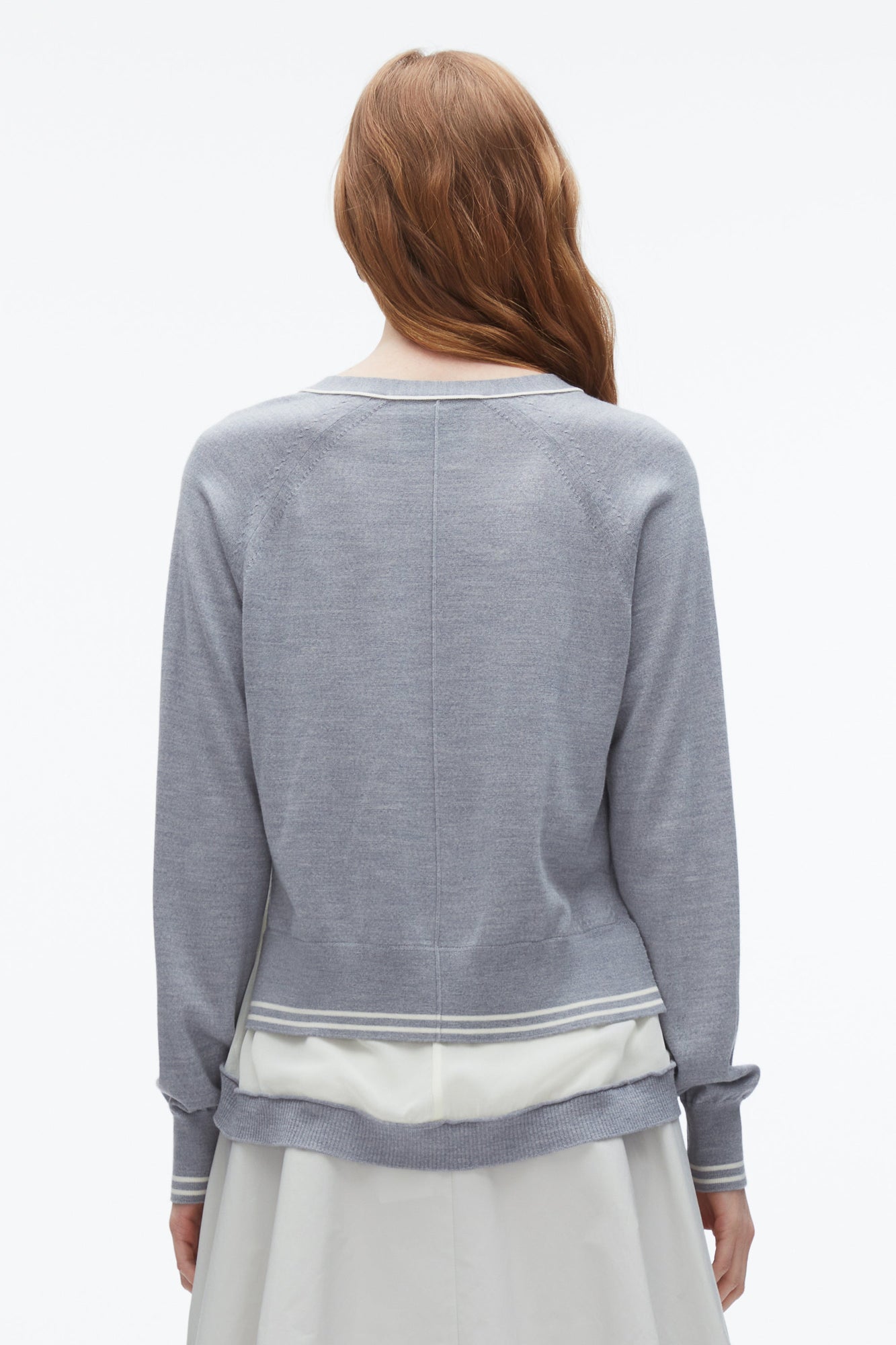 Chiffon Hem Boxy Cardigan | Grey Melange