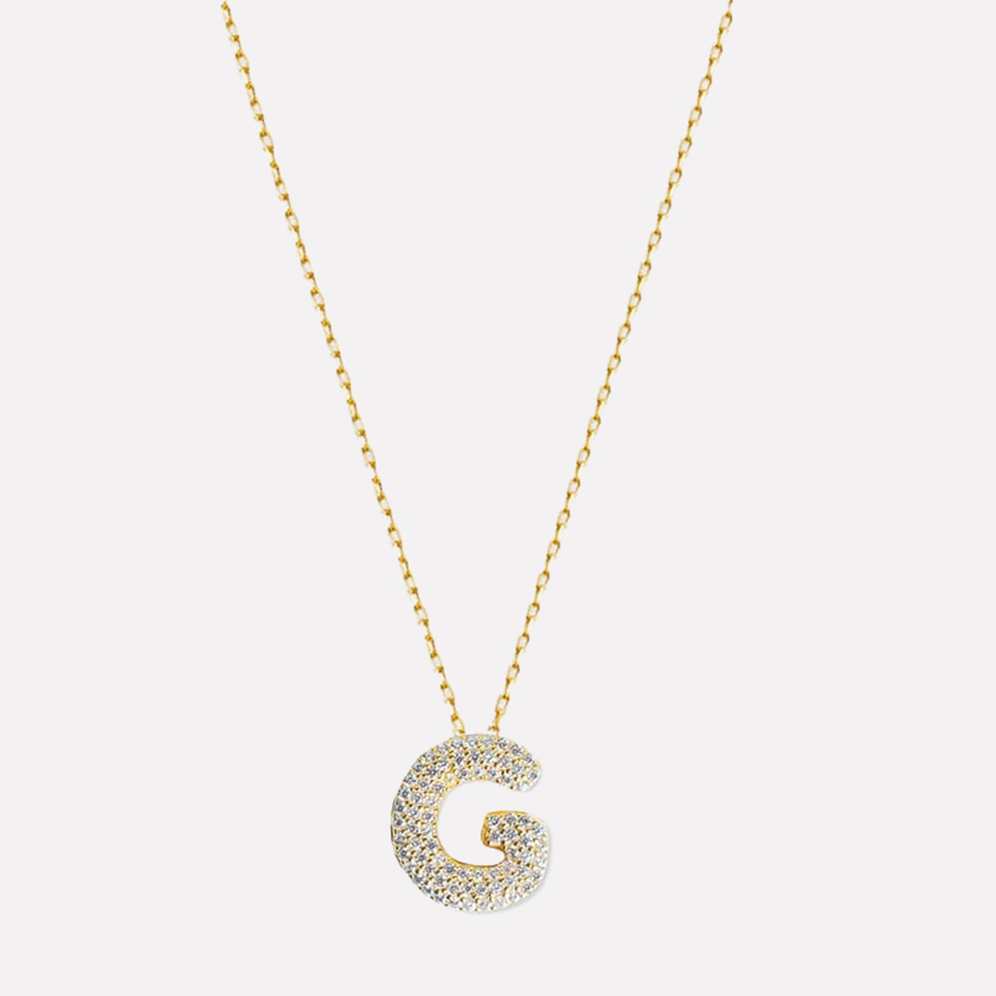 The Pave Bubble Letter Pendant Necklace | Gold Vermeil
