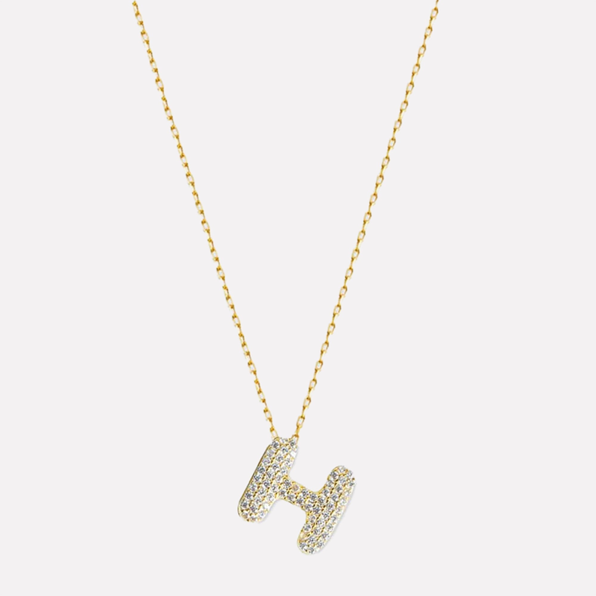 The Pave Bubble Letter Pendant Necklace | Gold Vermeil