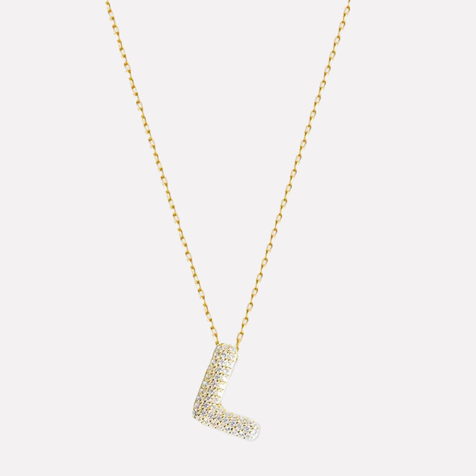 The Pave Bubble Letter Pendant Necklace | Gold Vermeil