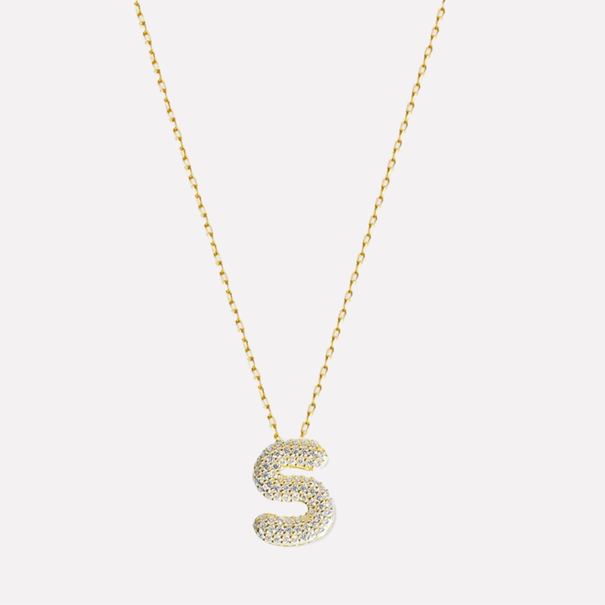 The Pave Bubble Letter Pendant Necklace | Gold Vermeil