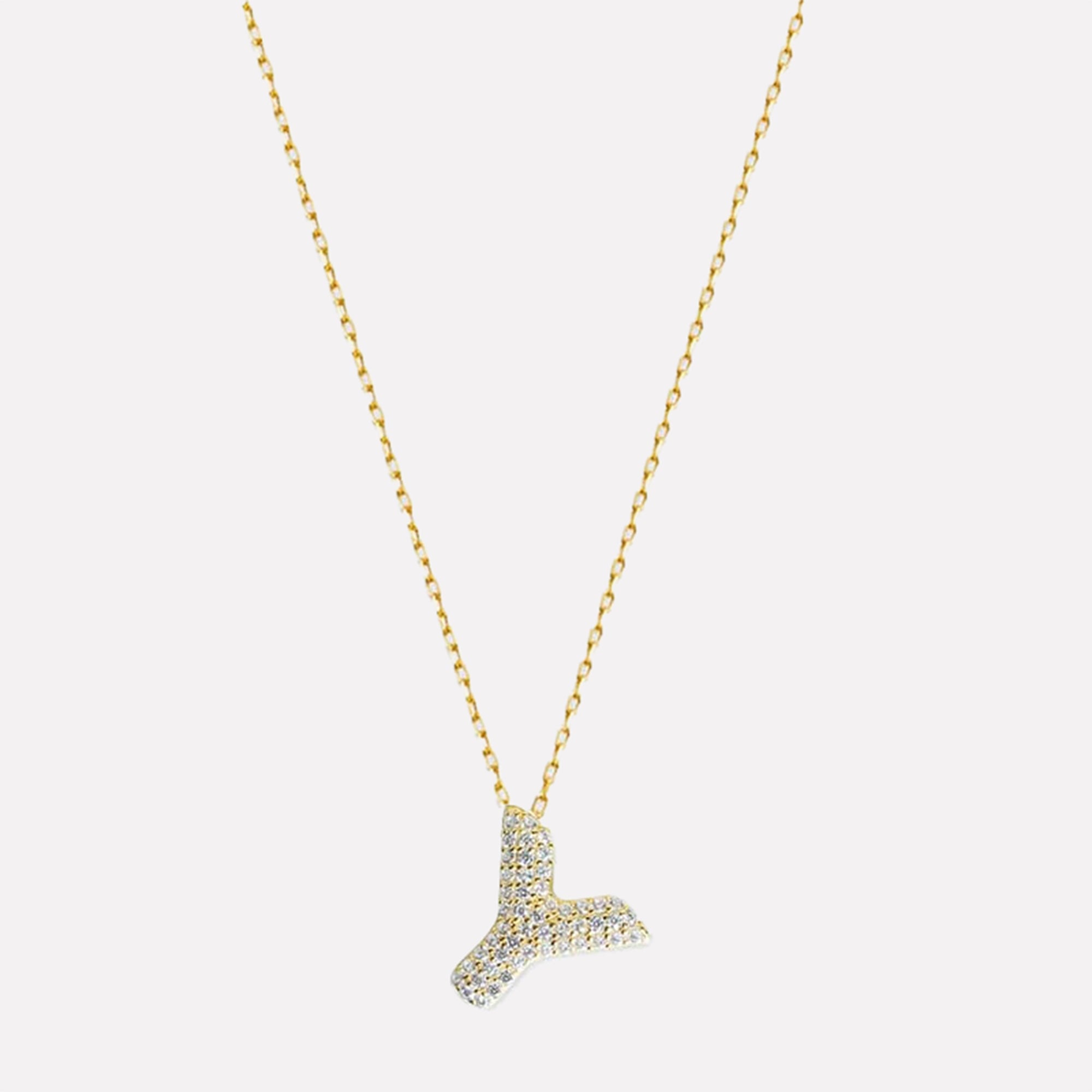 The Pave Bubble Letter Pendant Necklace | Gold Vermeil