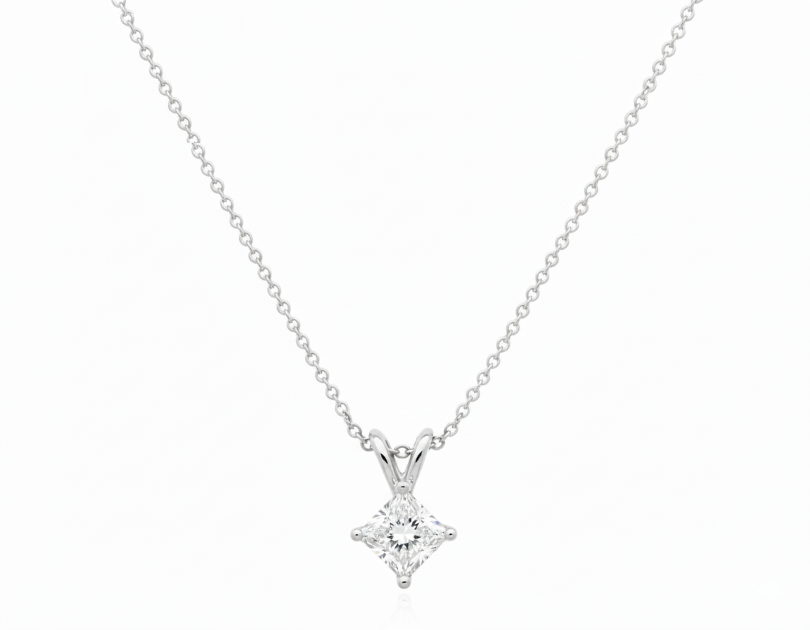 0.33 CT Princess Natural Diamond | Pendant Necklace | Platinum | G Color | SI1 Clarity