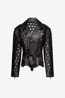 Laser-Cut Leather Heart Moto Jacket | Black