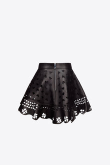 Laser-Cut Leather Heart Mini Skirt | Black