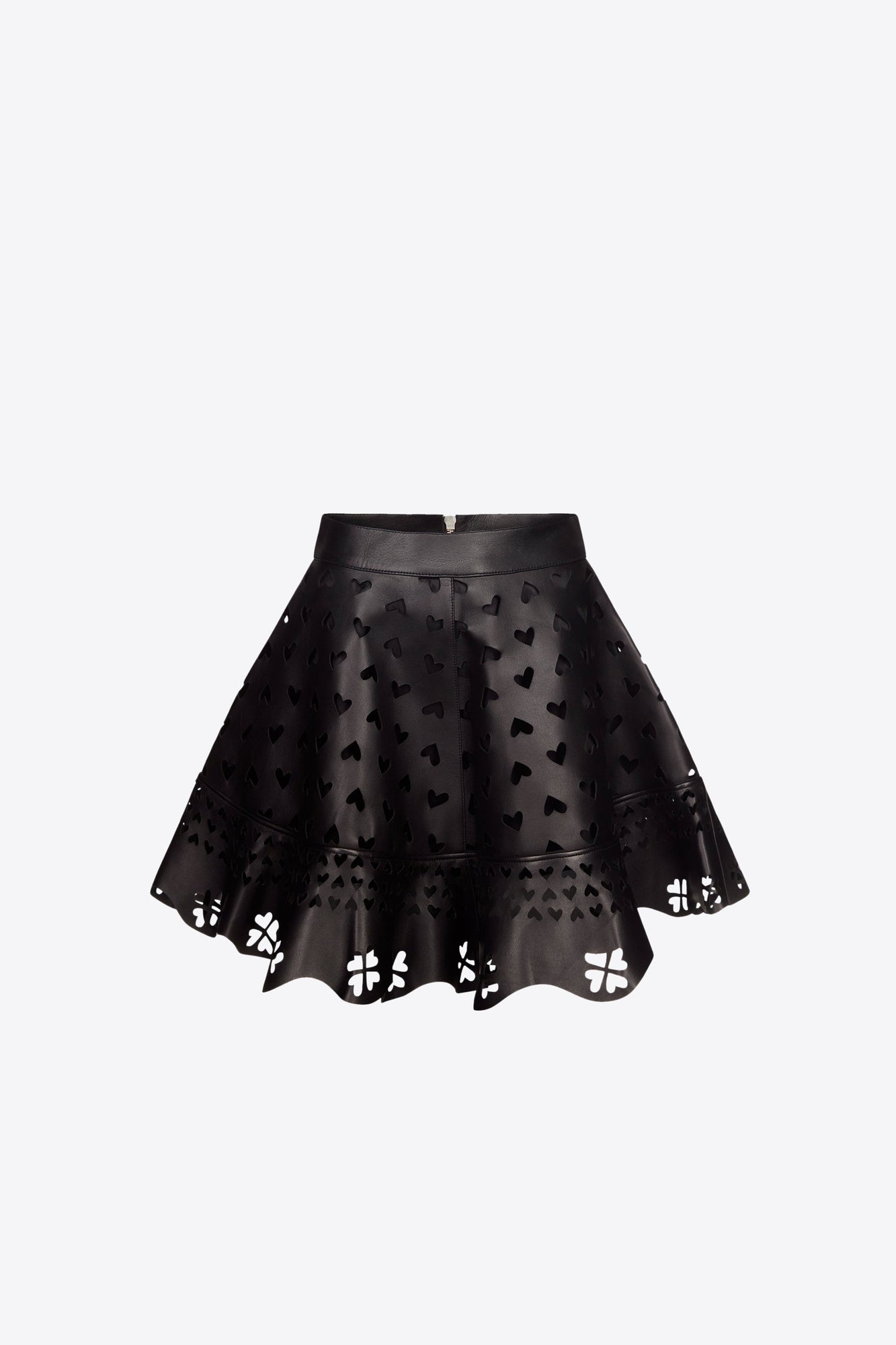 Laser-Cut Leather Heart Mini Skirt | Black
