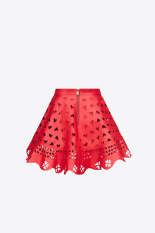 Laser-Cut Leather Heart Mini Skirt | Red