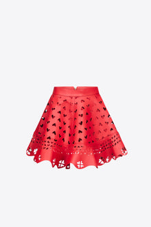 Laser-Cut Leather Heart Mini Skirt | Red