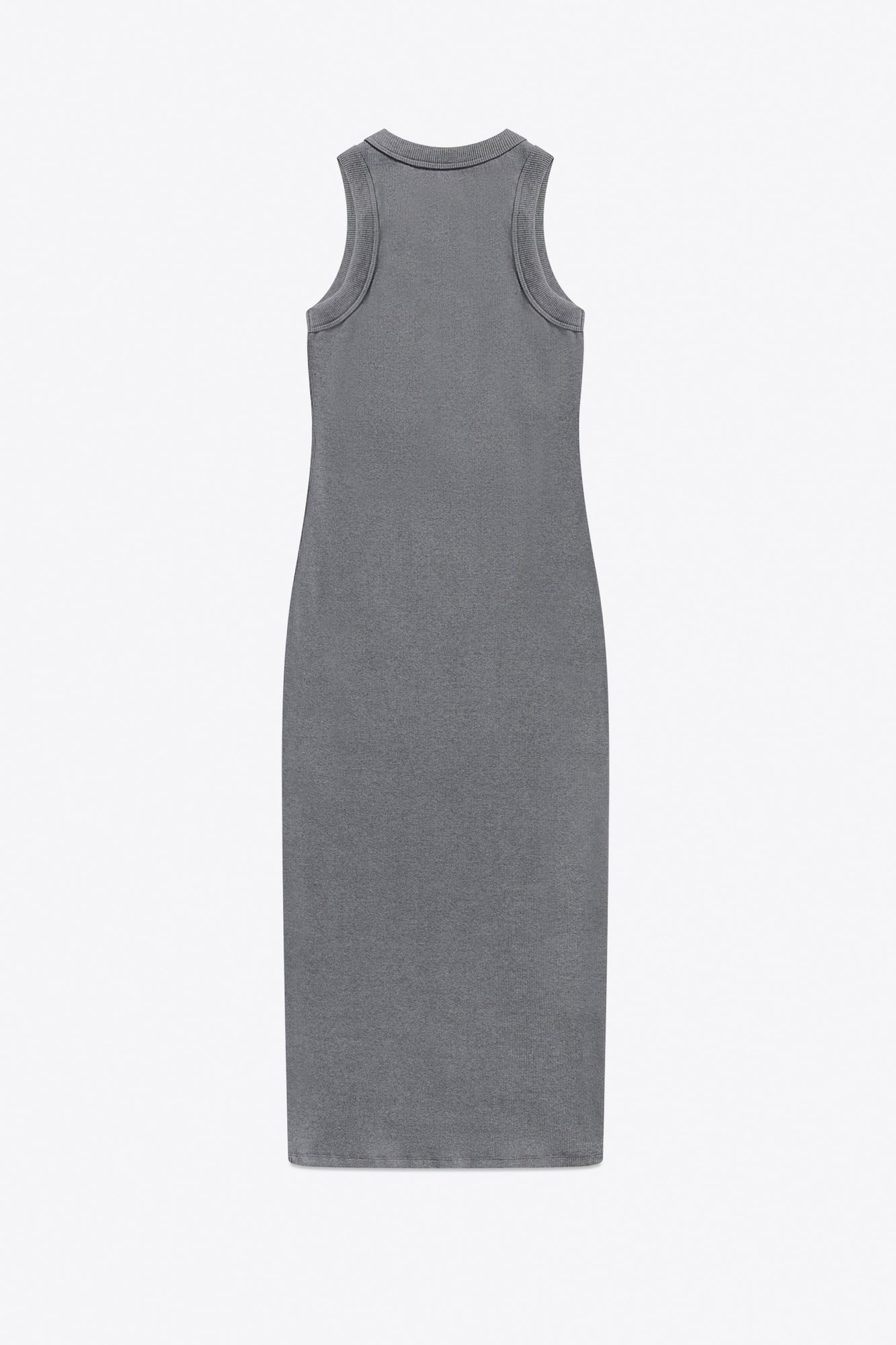 Distressed Crystal Ribbed Knit Midi Tank Dress | Grey Melange