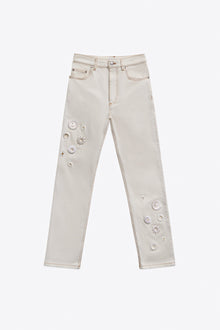 Crystal Grommet Straight Leg Jean | Cream