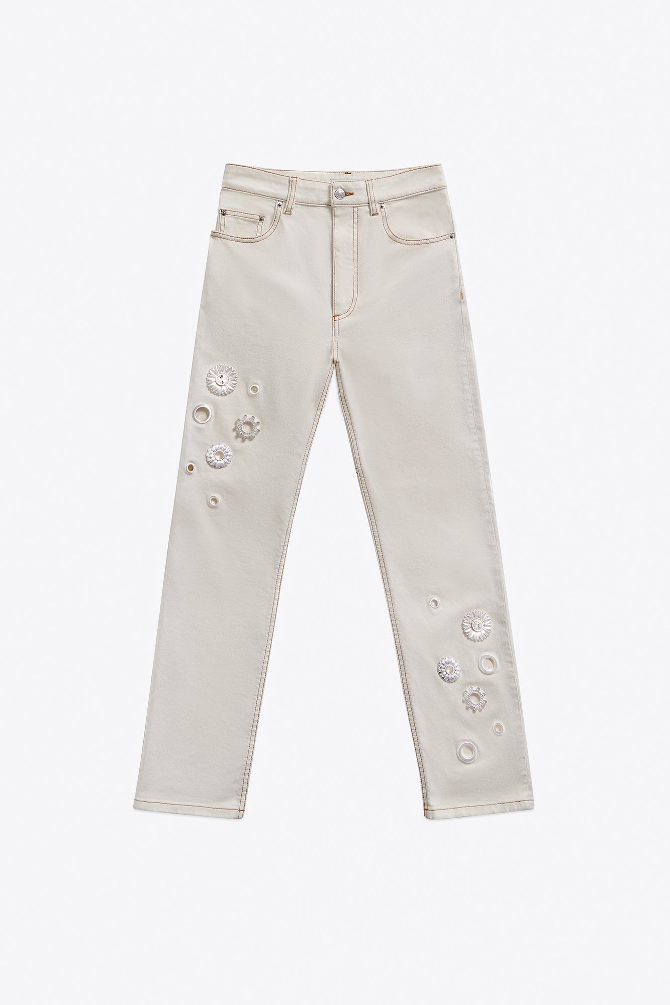 Crystal Grommet Straight Leg Jean | Cream