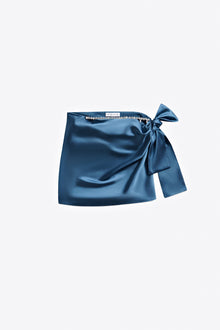 Crystal Embellished Satin Mini Skirt | Steel Blue