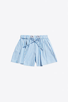 Crystal Grommet Poplin Pleated Short | White/Blue