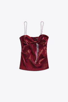 Crystal Embellished Stretch Lame Cutout Top | Fuchsia/Orange