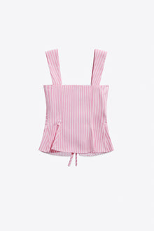 Crystal Grommet Poplin Corset Top | White/Pink