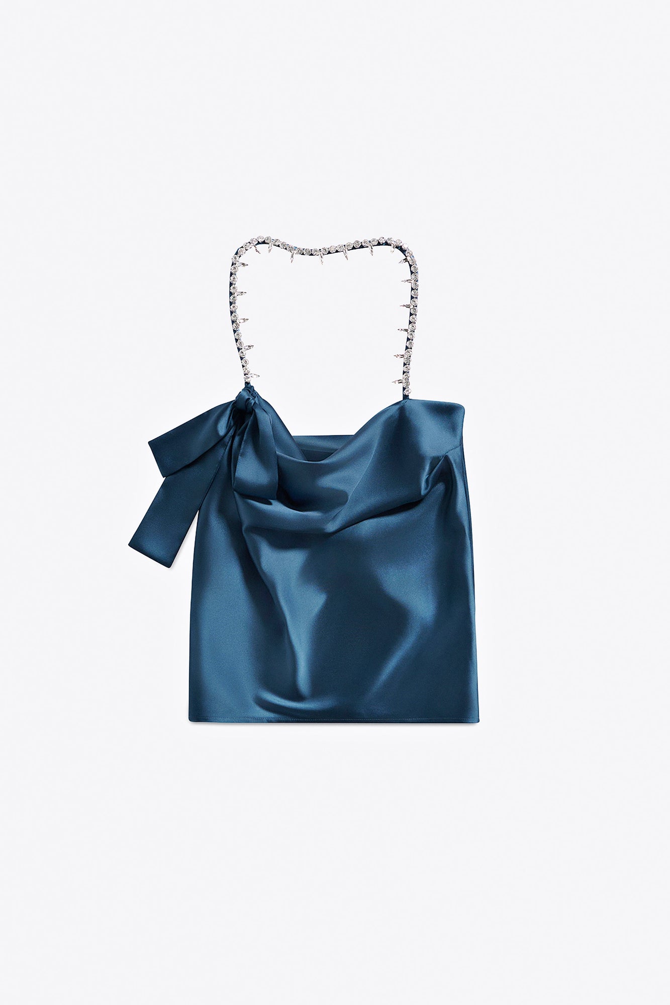Crystal Embellished Satin Halter Top | Steel Blue