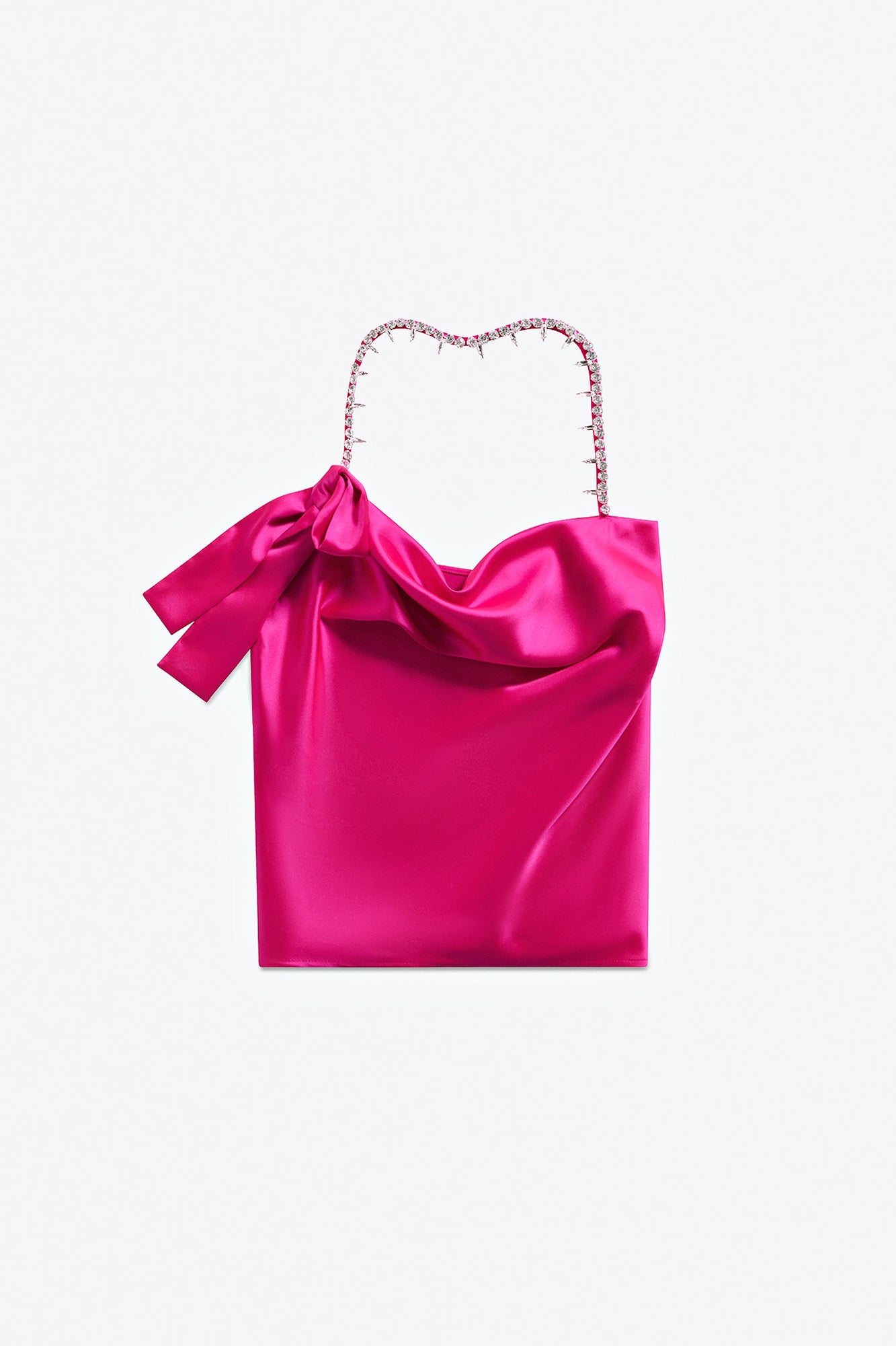 Crystal Embellished Satin Halter Top | Fuchsia