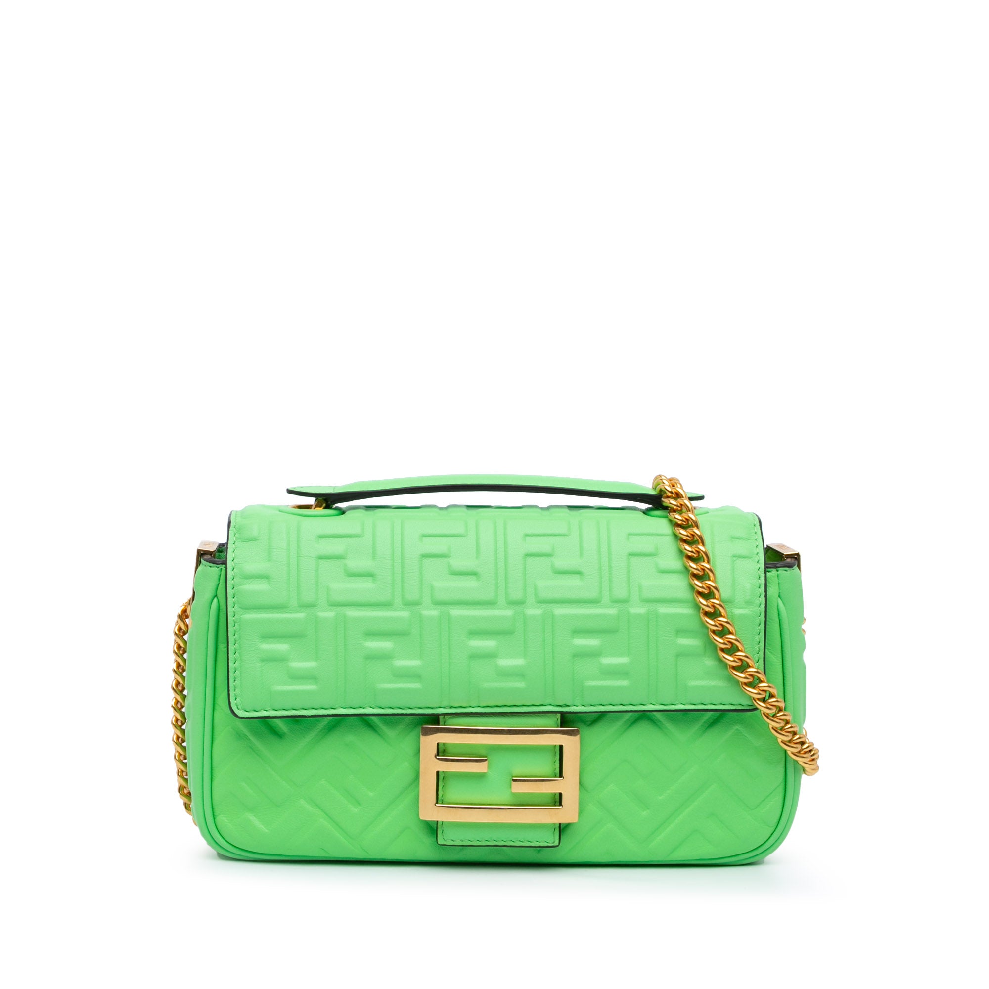 Fendi | Pre-Owned Zucca Embossed Leather Chain Midi Baguette - II | Green/Light Green