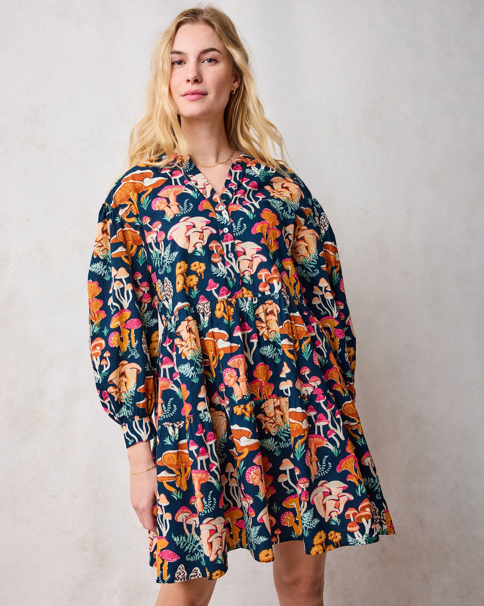 Mushroom Medley - Night Sky Dress - Navy - Printfresh