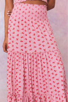 Womens | Phia Floral Printed Smocked Maxi Skirt | Cherry Pink