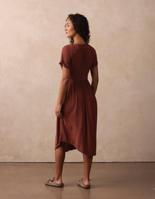 Women | Deep V Button Thru Dress | Clay