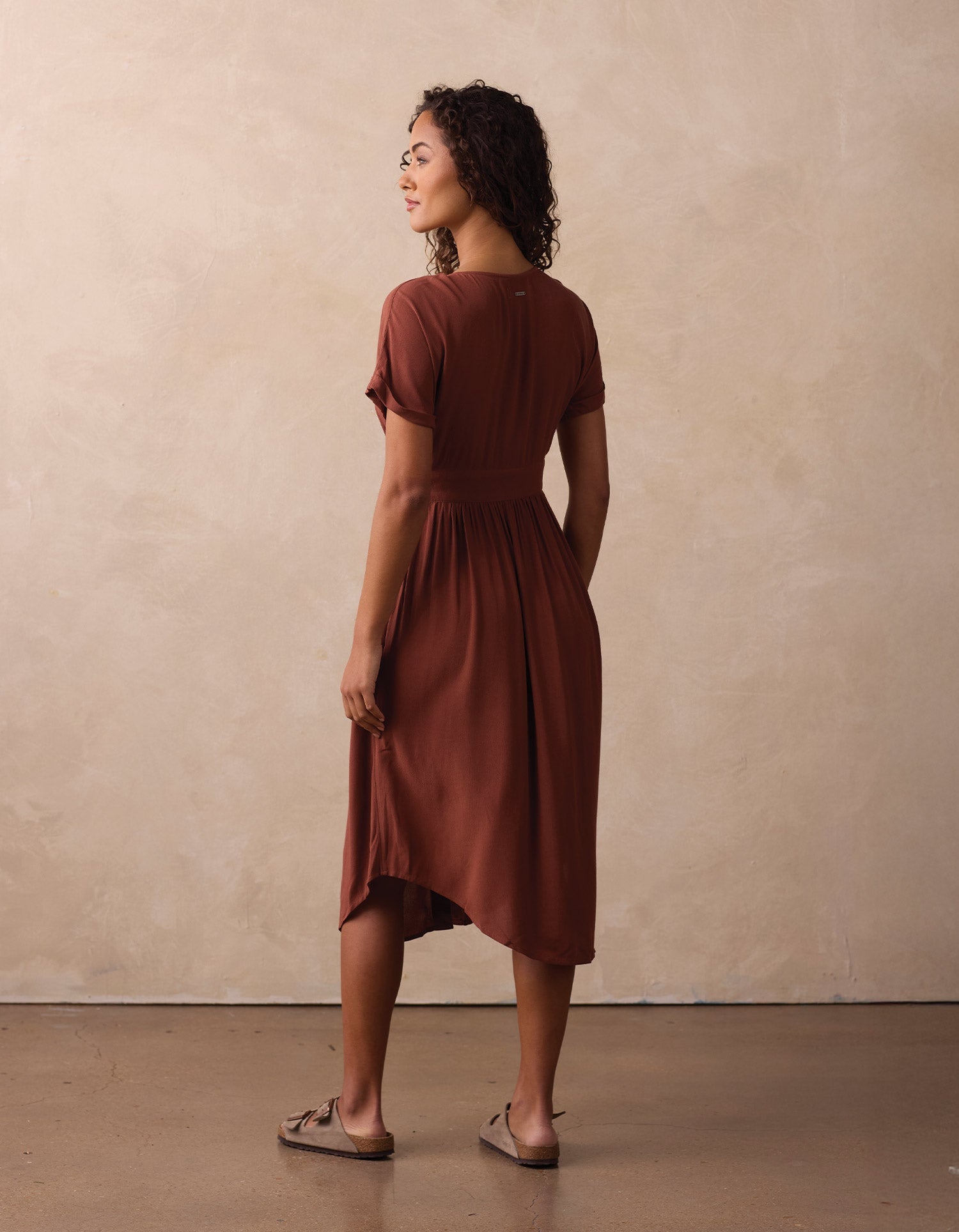 Women | Deep V Button Thru Dress | Clay