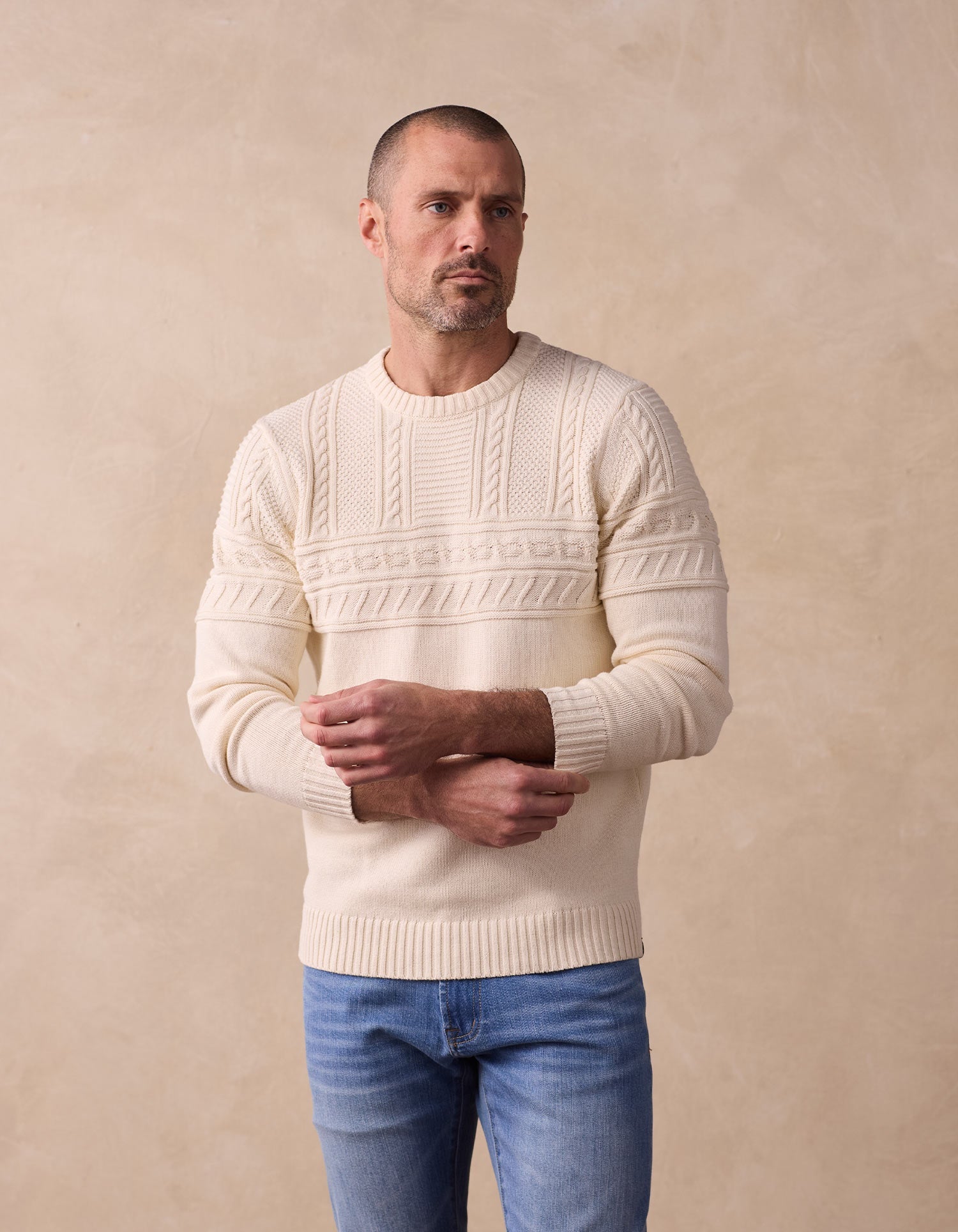 Men | Fisherman Crewneck Sweater | Ivory