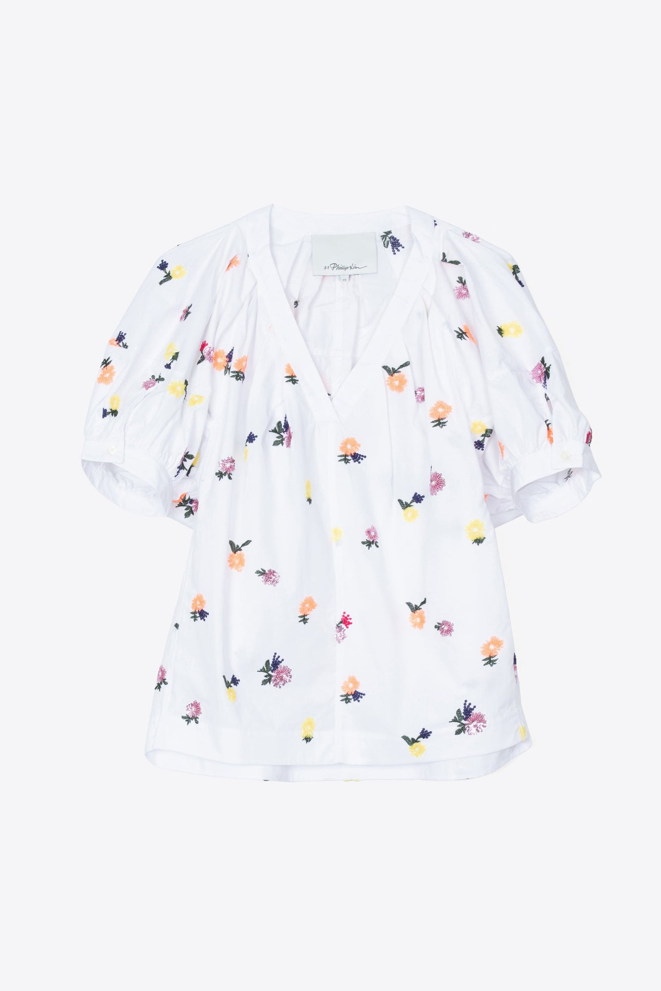 Sequin Embellished Poplin V-Neck Top | White Multi
