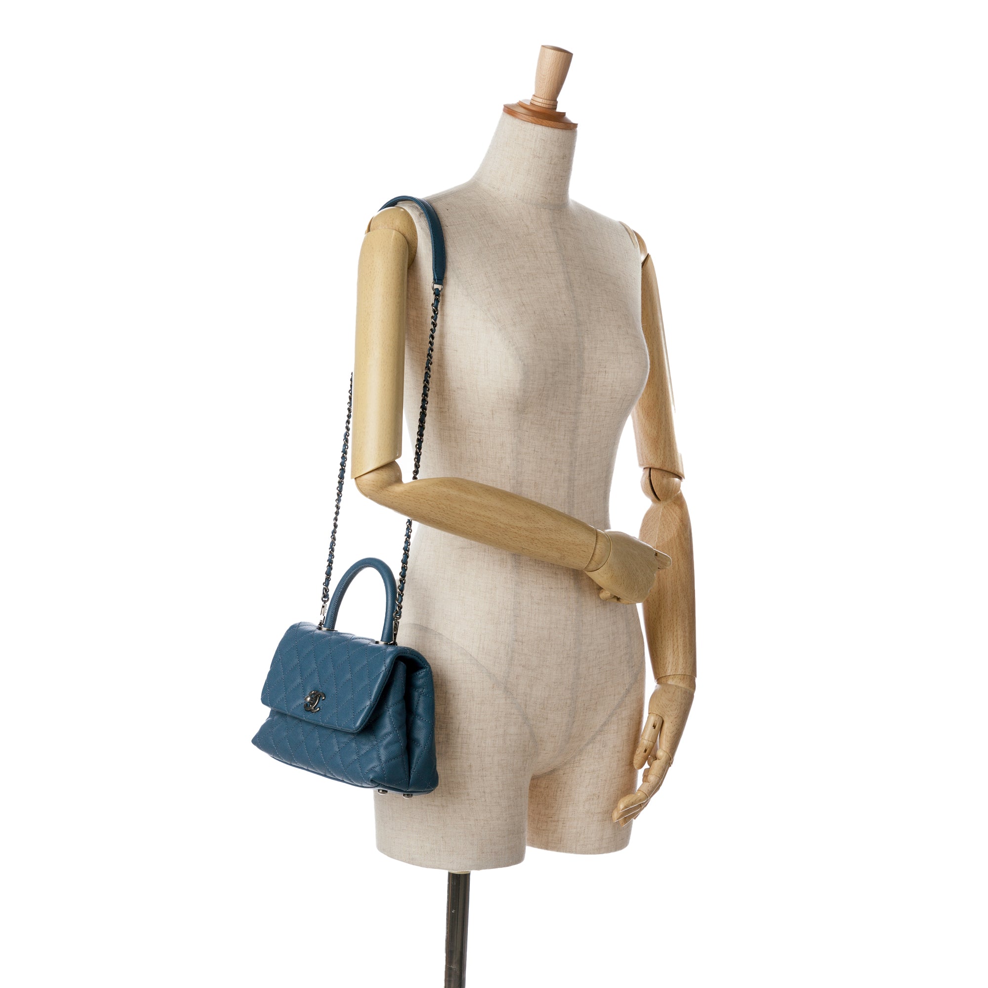 Chanel | Pre-Owned Mini Quilted Caviar Coco Top Handle Bag | Blue/Navy