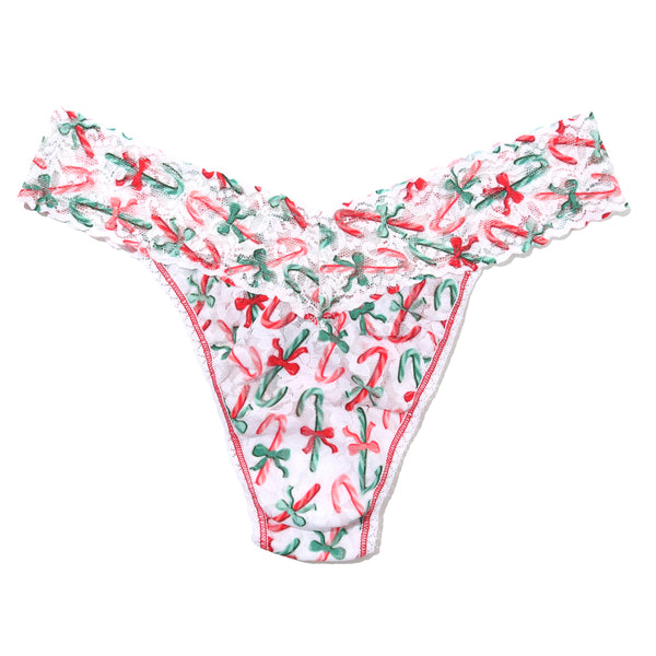 Signature Lace Original Rise Thong | Candy Cane Delight (White)