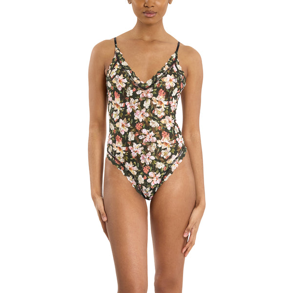 Thong Back Bodysuit | Dark Room Blooms (Black)