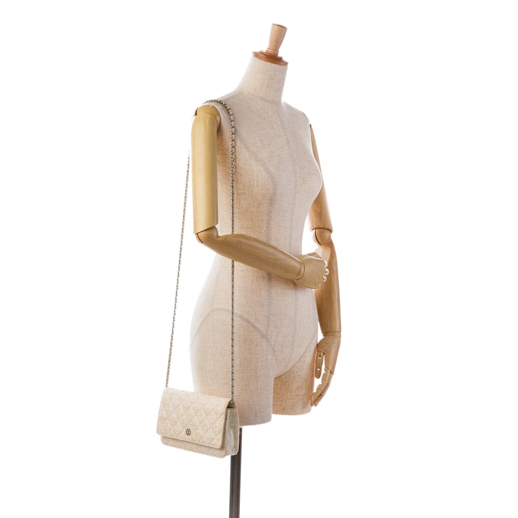 Chanel | Pre-Owned CC Coated Tweed Wallet On Chain - II | Brown/Beige