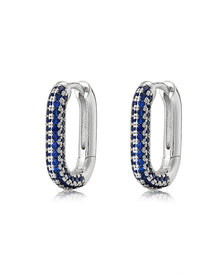 Pave Chain Link Huggies - Blue Sapphire - Silver | Plated Silver