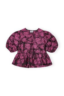 Pink Botanical Jacquard Peplum Blouse | Cone Flower