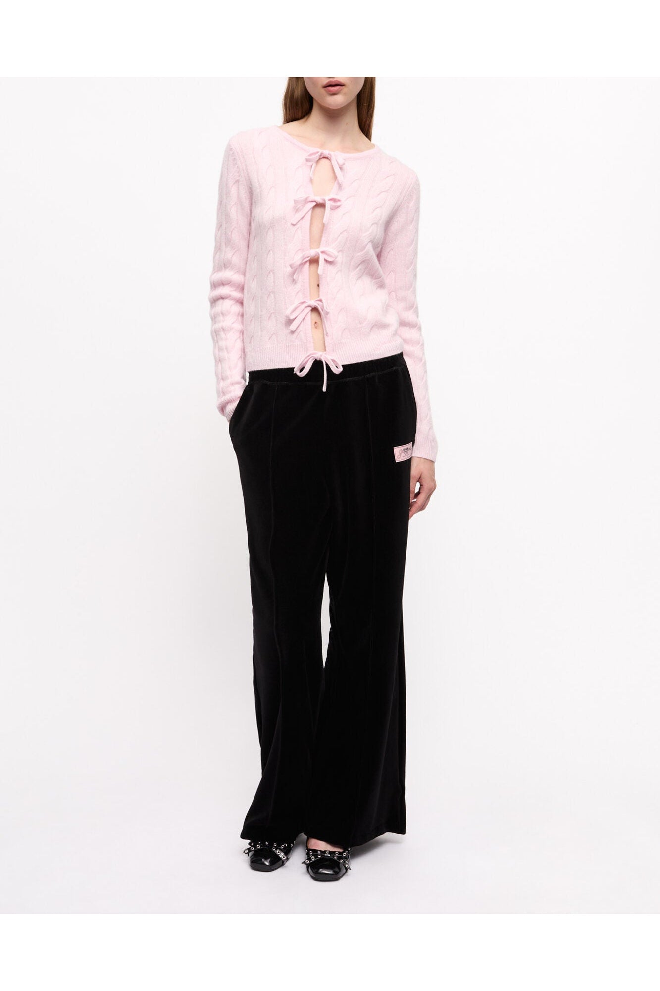 Pink Cashmere Mix Tie String Cardigan | Mauve Chalk