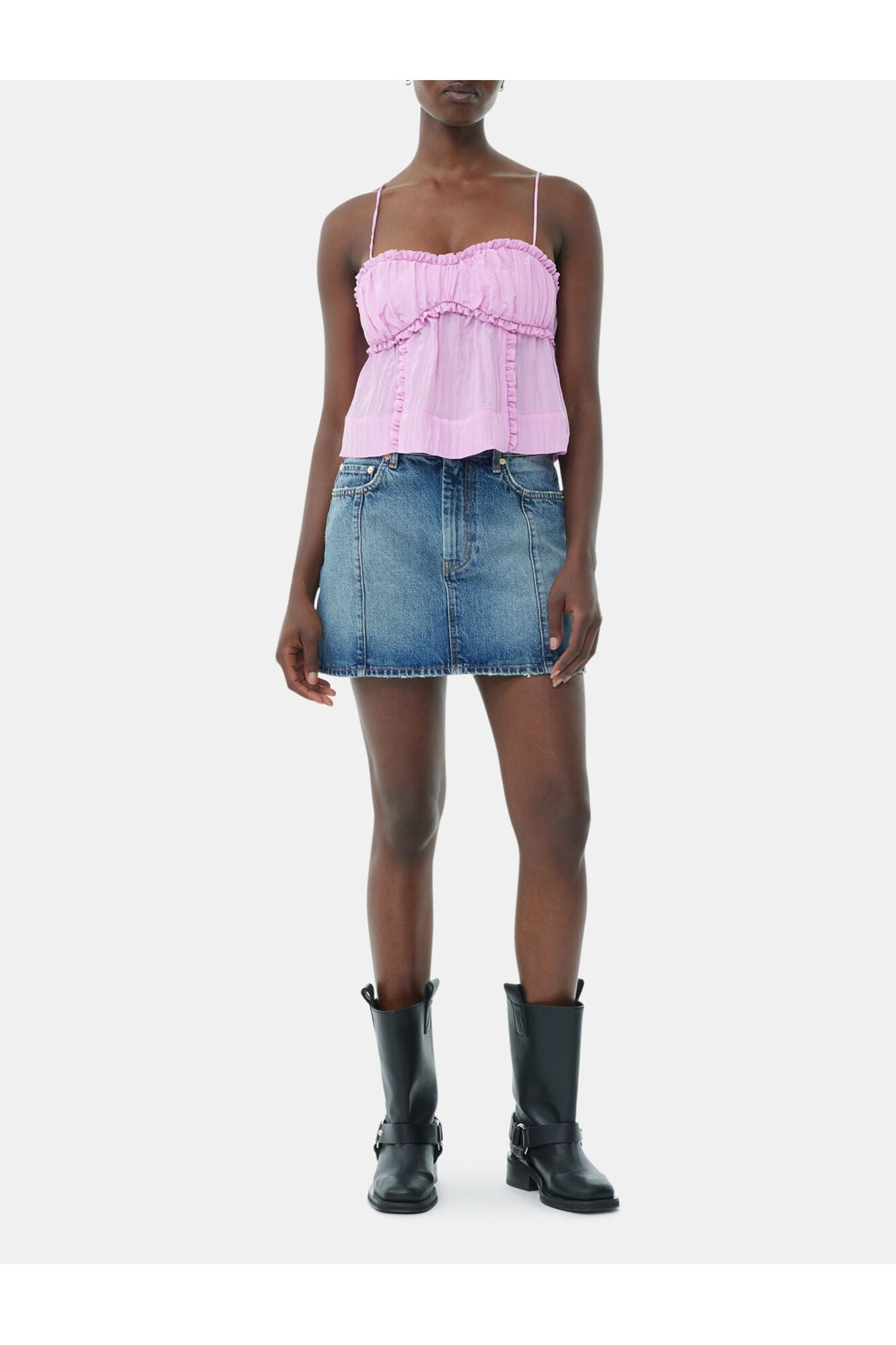 Pink Shiny Tech Strap Top | Lilac Sachet
