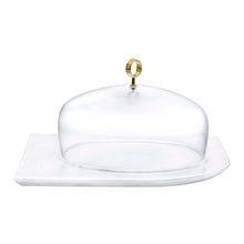 Cupola Cake Dome With Brass Handle And Marble Base - Large | Clear Crystal/Brass/Marble