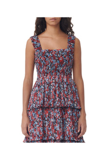 Pleated Georgette Flounce Smock Midi Dress | High Risk Red