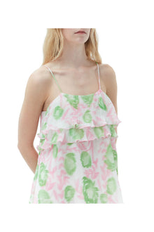 Pleated Georgette Strap Mini Dress | Pink Tulle
