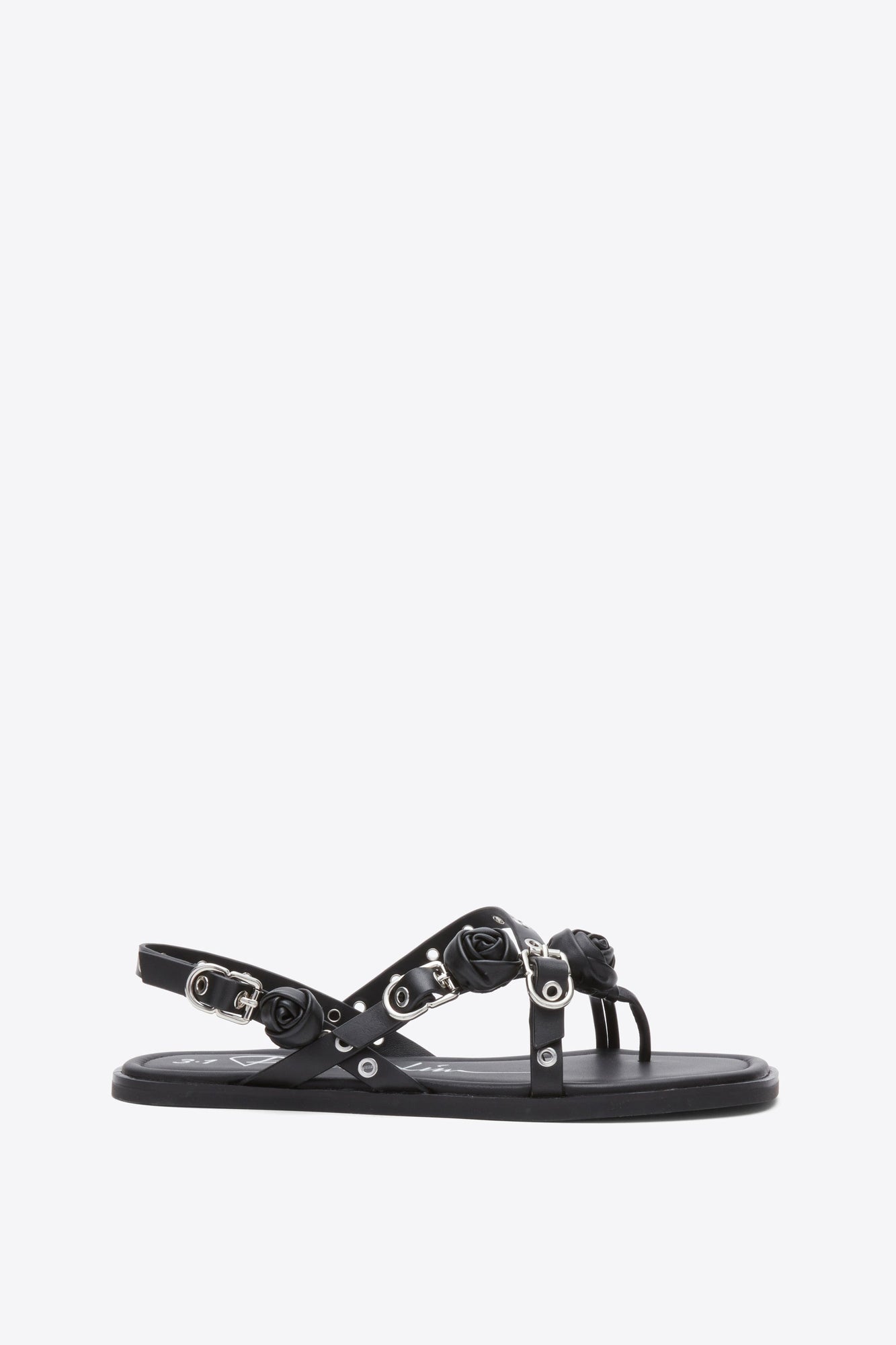 Strappy Eyelet Sandal with Rosettes | Black