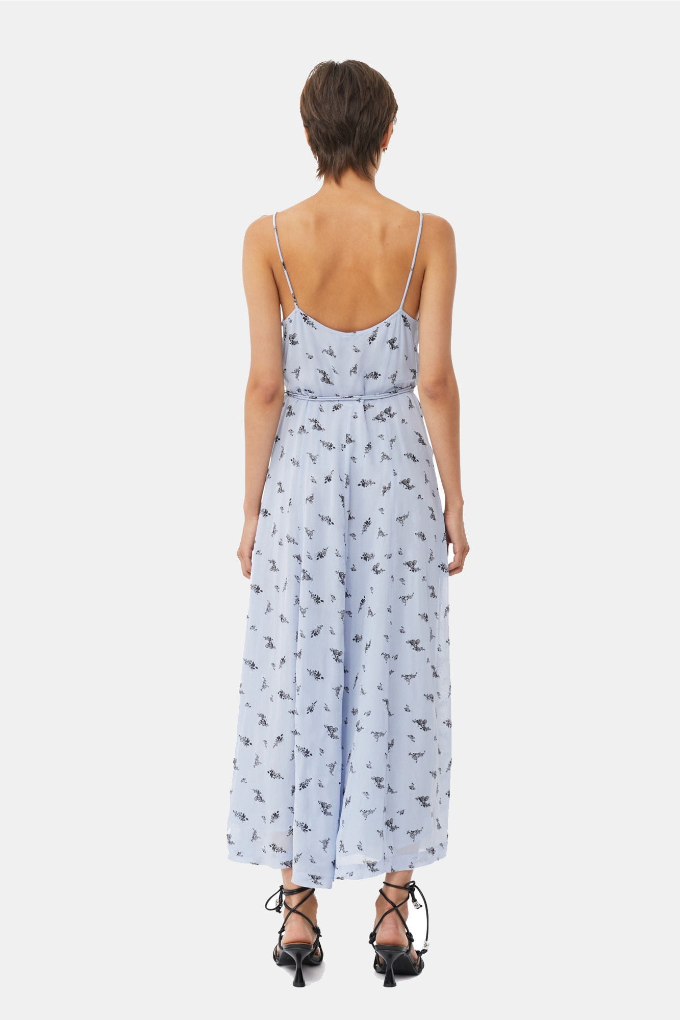 Printed Georgette Strap Wrap Dress | Brunnera Blue