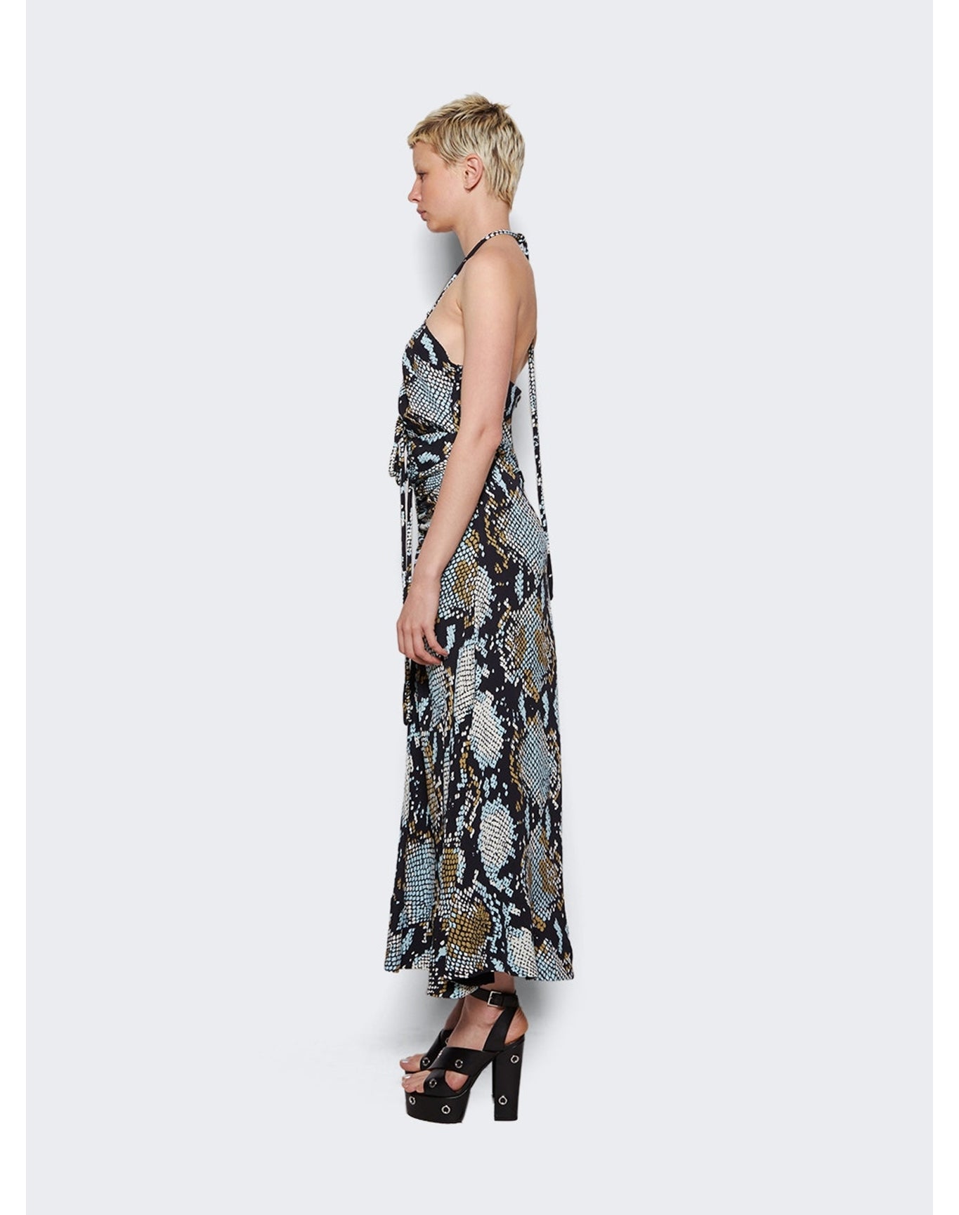 Proenza Schouler | Women | Printed Snake Crepe De Chine Halter Dress | Black Multicolor