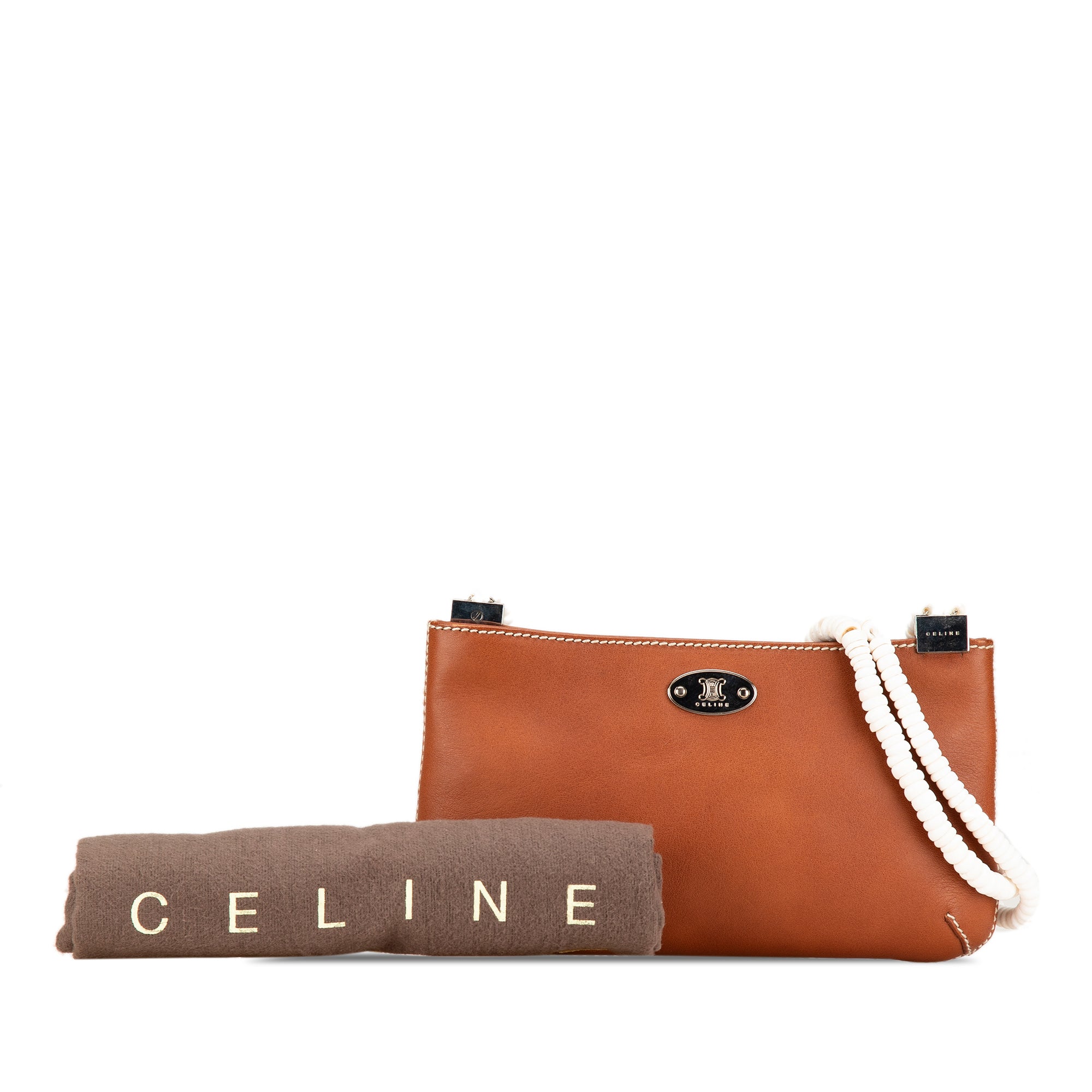 Celine | Pre-Owned Calfskin Shell Strap Shoulder Bag | Brown