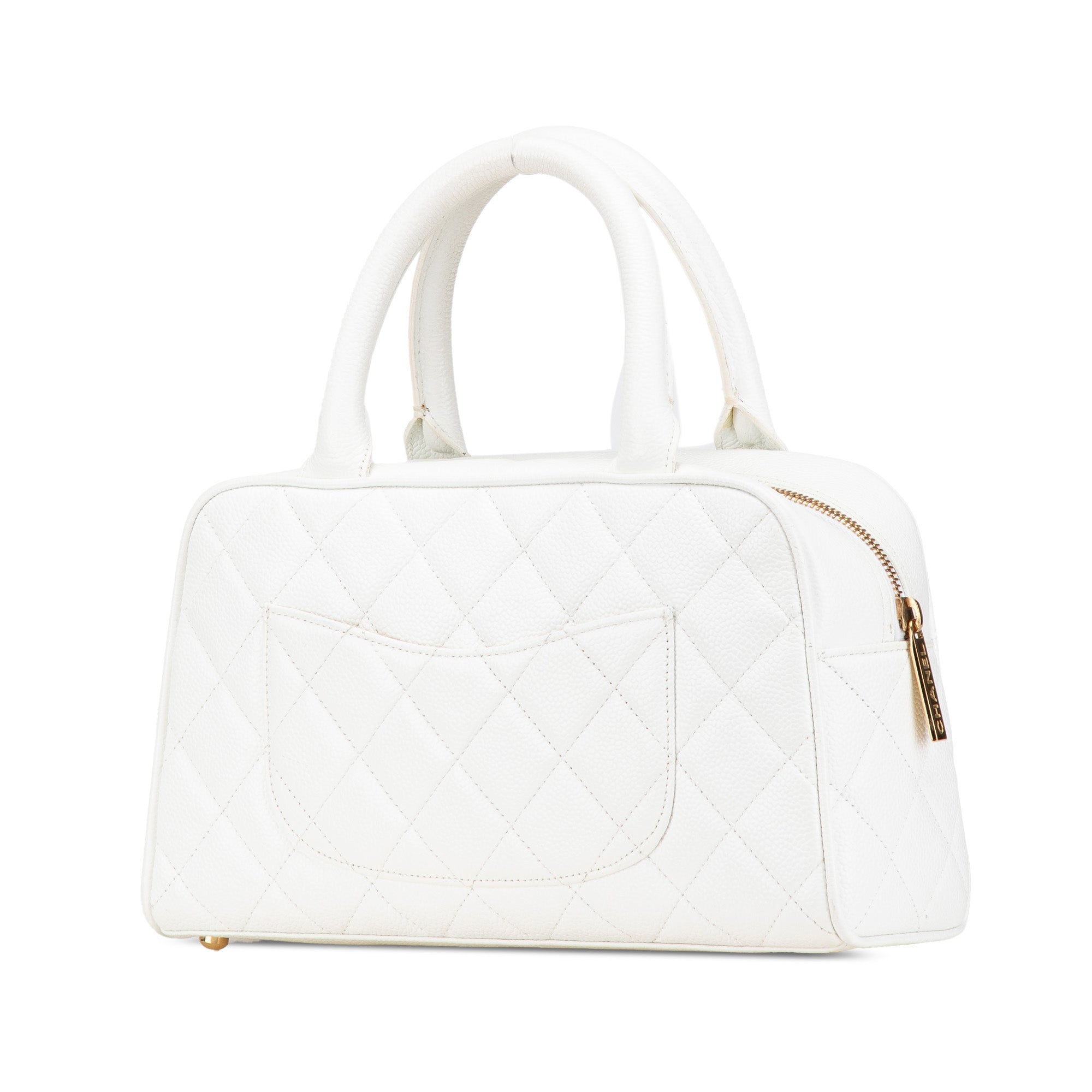 Chanel | Pre-Owned CC Quilted Caviar Bowling Bag | White