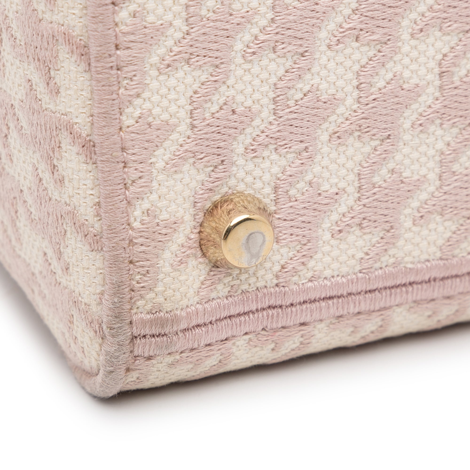 Dior | Pre-Owned Medium Embroidered Canvas Houndstooth Lady D Lite | Pink/Light Pink