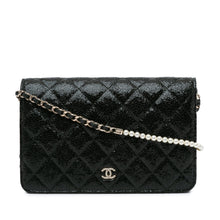 Chanel | Pre-Owned Quilted Crackled Patent Pearl Strap Wallet On Chain | Black