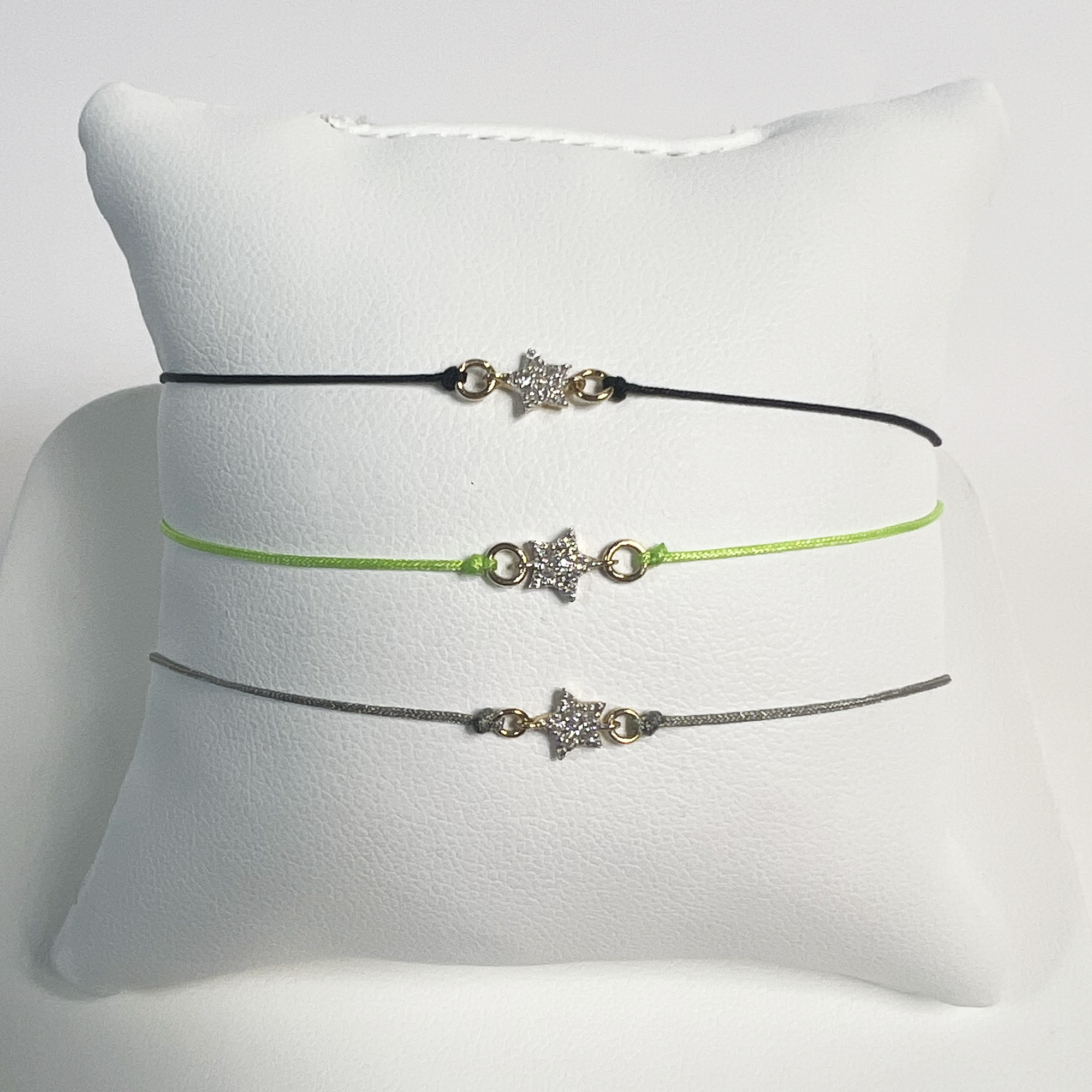 Pave Star Friendship Bracelet | 10K Yellow Gold | White Diamond | Black Adjustable Cord