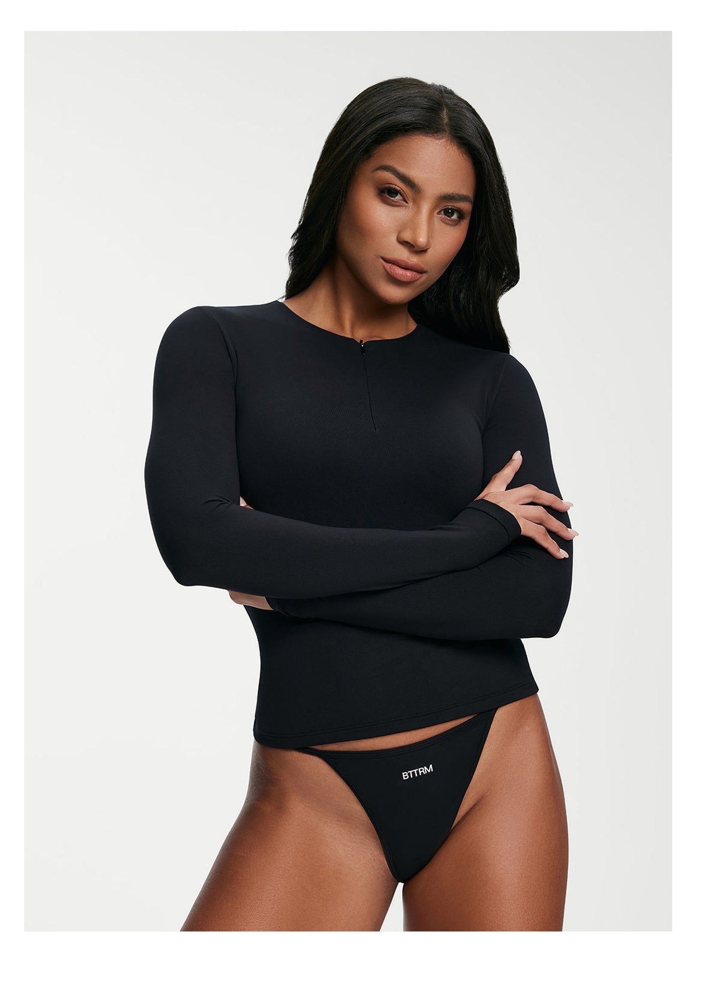 Quarter Zip Long Sleeve Top | Black