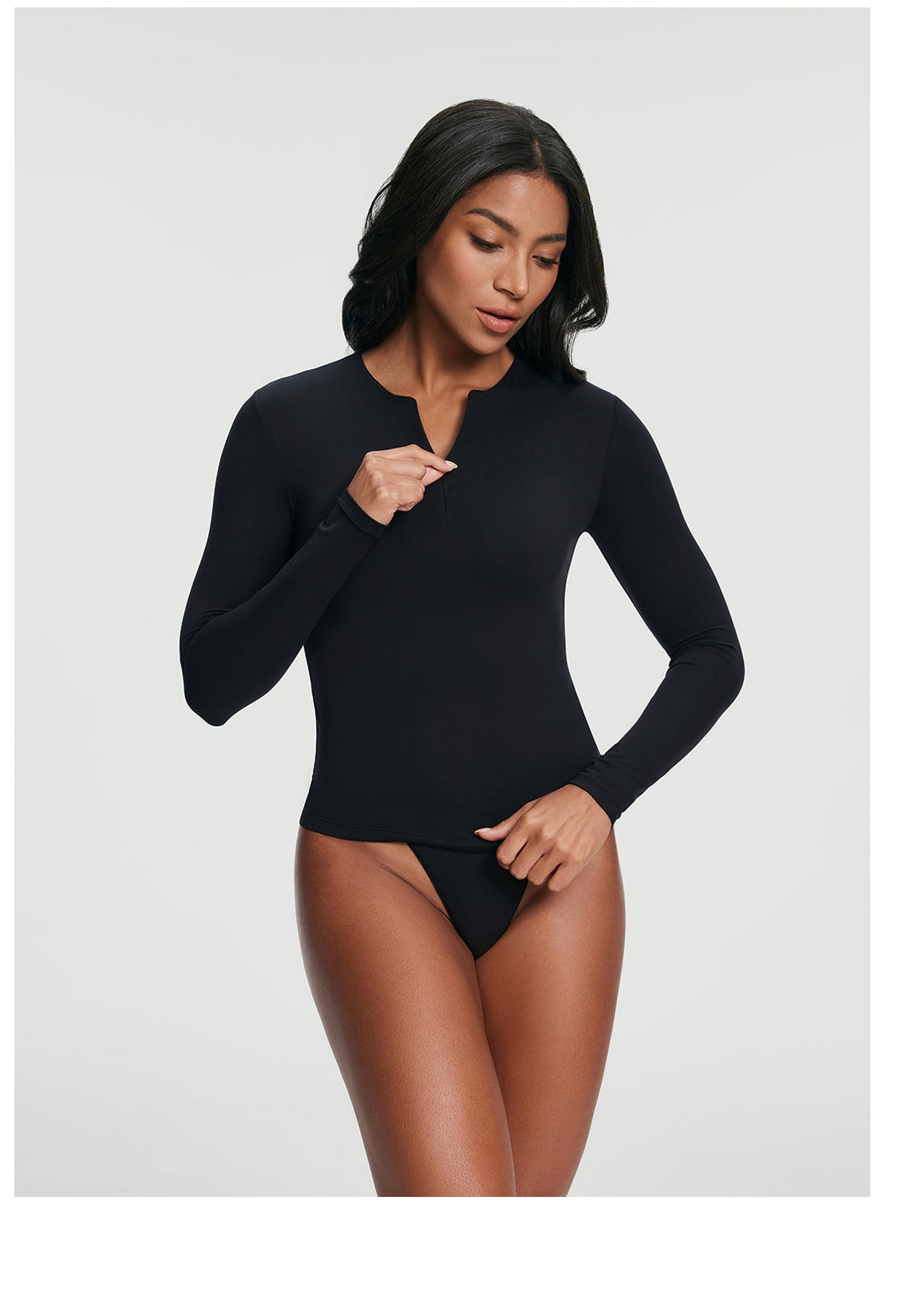 Quarter Zip Long Sleeve Top | Black